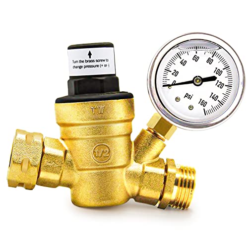 Twinkle Star RV Water Pressure Regulator Valve with Gauge and Inlet Screened Filter for Camper Travel Trailer - Twinkle Star