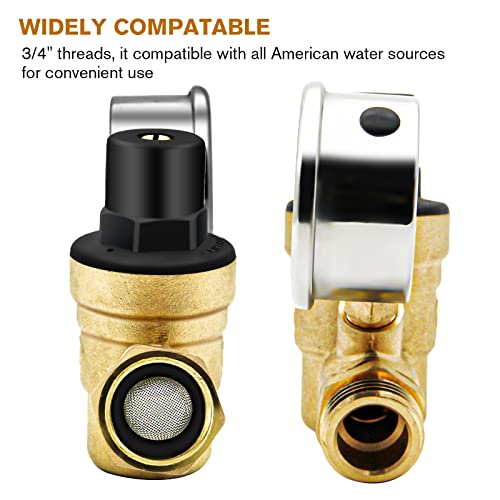 Twinkle Star RV Water Pressure Regulator Valve with Gauge and Inlet Screened Filter for Camper Travel Trailer - Twinkle Star