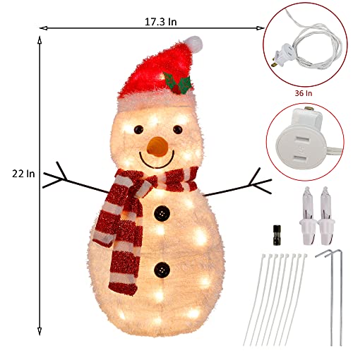 Twinkle Star 22 Inch Lighted Christmas Tinsel Snowman Decorations, Pre-Lit Light Up with 25 Count Clear Incandescent Lights, Indoor or Outdoor Garden Yard Lawn Festive Holiday Decoration - Twinkle Star