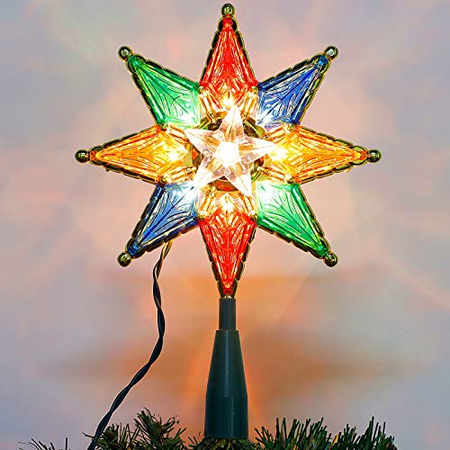 Twinkle Star Lighted Christmas Tree Topper, Colorful 8-Point Star Xmas Star Treetop with 10 Incandescent Fairy Mini Lights, Holiday Christmas Tree Decorations - Twinkle Star