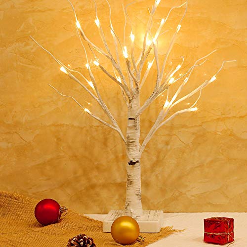 Twinkle Star 24 LED Tabletop Lighted Birch Tree Battery Operated, Thanksgiving Table Decoration Lights for Indoor Christmas Wedding Party Home Bedroom Fall Decoration - Twinkle Star