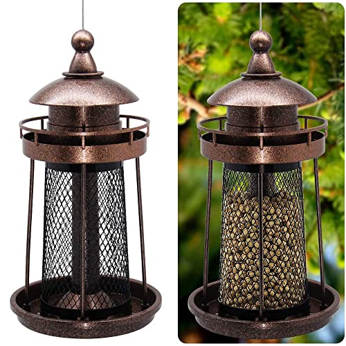 Twinkle Star Wild Bird Feeder Hanging for Garden Yard Outside Decoration, Panorama Gazebo Birdfeeder, Lighthouse Shaped (Copper Red) - Twinkle Star