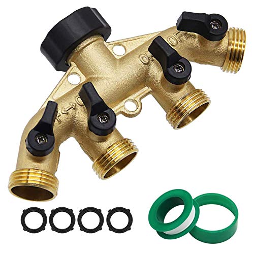 Twinkle Star 4 Way Heavy Duty Brass Garden Hose Splitter, Hose Connector 3/4", Hose Spigot Adapter with 4 Valves - Twinkle Star