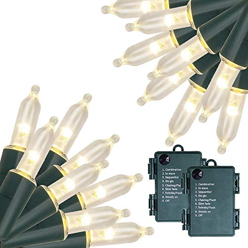 Twinkle Star Outdoor Christmas Lights Battery Operated 50 LED Mini String Light with 8 Modes, 16ft Waterproof Fairy Lights for Garden Xmas Tree Wedding Wreath Party Decoration (Warm White, 2  - Twinkle Star