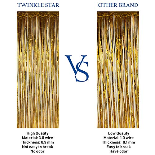 Twinkle Star 2 Pack Photo Booth Backdrop Metallic Tinsel Foil Fringe Curtains Environmental Background for Birthday Wedding Party Christmas Decorations (Gold) - Twinkle Star