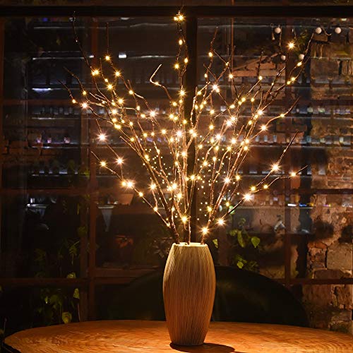 Twinkle Star 150 LED Lighted Brown Willow Branches 32 Inch 3 Pack Artificial Branches Plug in for Indoor Outdoor Christmas Wedding Party Home Decoration (Vase Excluded) - Twinkle Star