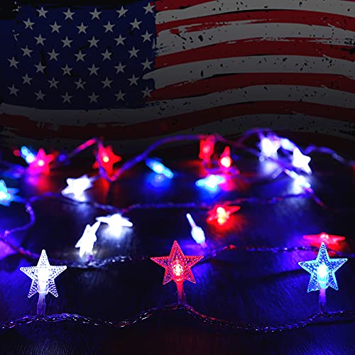 Twinkle Star 100 LED Star String Lights, Plug in Fairy String Lights Waterproof, Extendable for Indoor, Outdoor, Wedding Party, Christmas Tree, New Year, Garden Decoration, Red & Blue & White - Twinkle Star