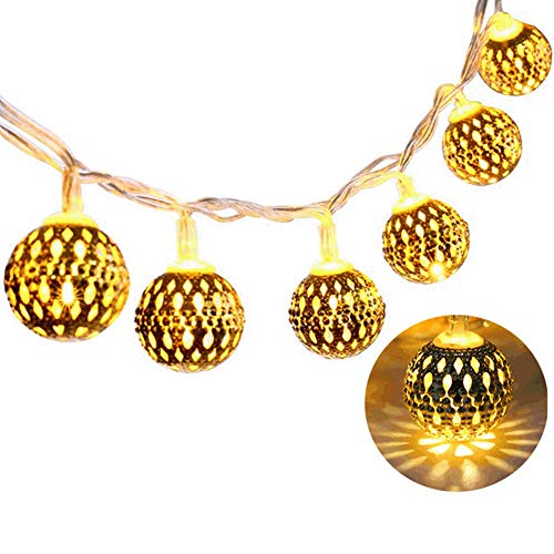 Twinkle Star 40 LED Globe String Lights, Halloween Decorations Golden Moroccan Hanging Lights Battery Operated Decor for Indoor, Home, Bedroom, Party, Wedding, Christmas Tree, Warm White - Twinkle Star