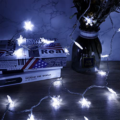 Twinkle Star 100 LED Christmas Snowflake String Lights, 49 FT Plug in Fairy Light Waterproof, Extendable for Indoor Outdoor Holiday Wedding Party, Xmas Tree, New Year, Garden Decorations (Whi - Twinkle Star