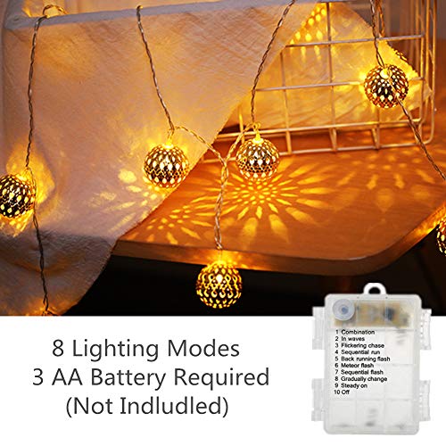 Twinkle Star 40 LED Globe String Lights, Halloween Decorations Golden Moroccan Hanging Lights Battery Operated Decor for Indoor, Home, Bedroom, Party, Wedding, Christmas Tree, Warm White - Twinkle Star