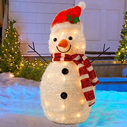 Twinkle Star 22 Inch Lighted Christmas Tinsel Snowman Decorations, Pre-Lit Light Up with 25 Count Clear Incandescent Lights, Indoor or Outdoor Garden Yard Lawn Festive Holiday Decoration - Twinkle Star