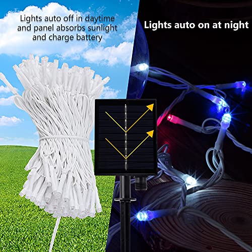 Twinkle Star Solar String Lights, 98FT 300 LED 8 Modes Solar Powered July 4th Patriotic White Wire Light Waterproof, Outdoor Indoor for Independence Day Garden Patio Yard Holiday Party, Red/B - Twinkle Star