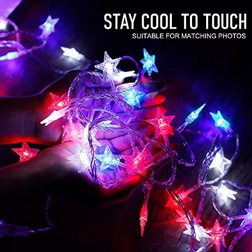 Twinkle Star 100 LED Star String Lights, Plug in Fairy String Lights Waterproof, Extendable for Indoor, Outdoor, Wedding Party, Christmas Tree, New Year, Garden Decoration, Red & Blue & White - Twinkle Star