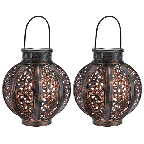 MAGGIFT 2 Pack Hanging Solar Lights,Outdoor Ramadan Solar Lanterns Decorations,Waterproof Hanging Solar Light 6 Lumens,Brown - Twinkle Star