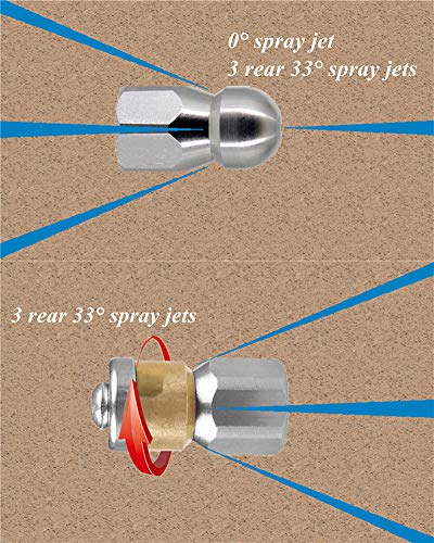 Twinkle Star Sewer Jetter Kit for Pressure Washer -100 ft Hose, 1/4 Inch NPT, Drain Cleaning Hose, Button Nose & Rotating Sewer Jetting Nozzle, Orifice 4.0, 4.5, 5.5, 4000 PSI - Twinkle Star