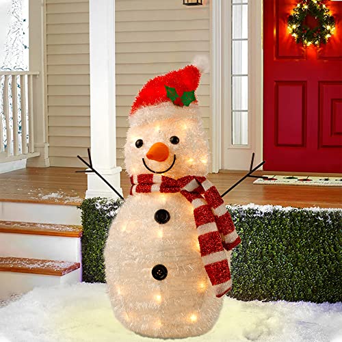 Twinkle Star 22 Inch Lighted Christmas Tinsel Snowman Decorations, Pre-Lit Light Up with 25 Count Clear Incandescent Lights, Indoor or Outdoor Garden Yard Lawn Festive Holiday Decoration - Twinkle Star