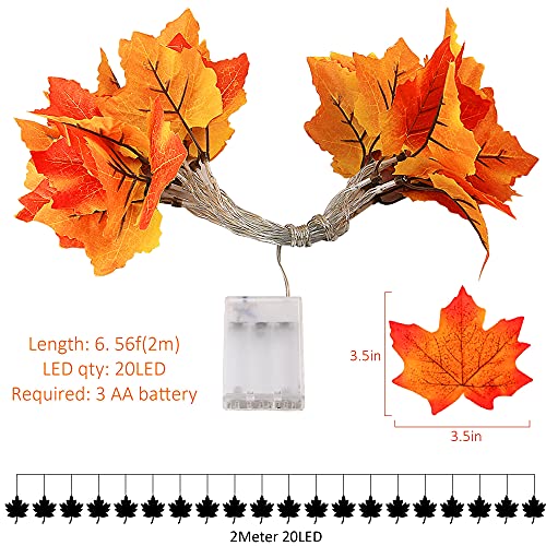 Twinkle Star Thanksgiving Decoration Fall Lights, 4 Pack Maple Leaves String Lights, Each Strings with 20 LED 11 FT Battery Operated Light, Garland Decor for Indoor Halloween Autumn Harvest F - Twinkle Star