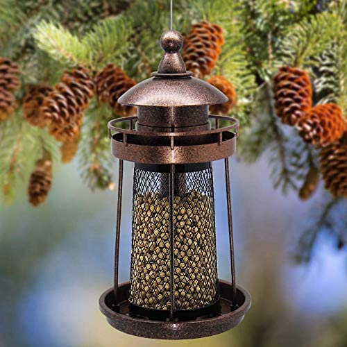 Twinkle Star Wild Bird Feeder Hanging for Garden Yard Outside Decoration, Panorama Gazebo Birdfeeder, Lighthouse Shaped (Copper Red) - Twinkle Star