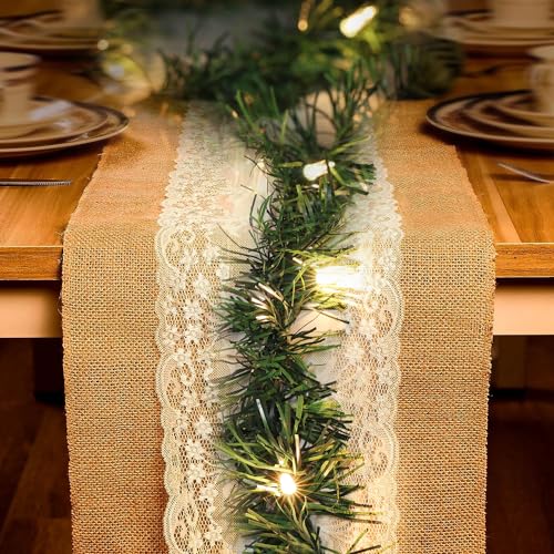 Twinkle Star 15 ft Pre-lit Christmas Garland,Lighted Artificial Pine Garland with Plug in 35 Count Clear Incandescent Mini Lights, Perfect for Indoor/Outdoor Holiday Decorations - Twinkle Star