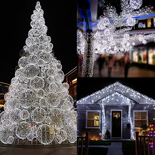 Twinkle Star Christmas Fairy Lights Battery Operated, 33ft 100 LED Waterproof Silver Wire String Light, Remote Control & 8 Modes Indoor Outdoor Xmas Tree Wedding Party Decorations, White, 1 P - Twinkle Star