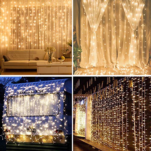 Twinkle Star 300 LED Window Curtain String Light for Christmas Wedding Party Home Garden Bedroom Outdoor Indoor Wall Decorations (Warm White) - Twinkle Star