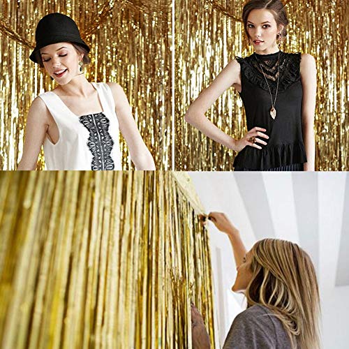 Twinkle Star 2 Pack Photo Booth Backdrop Metallic Tinsel Foil Fringe Curtains Environmental Background for Birthday Wedding Party Christmas Decorations (Gold) - Twinkle Star