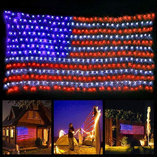 Twinkle Star American Flag Patriotic Lights (Super Larger & Safer), Outdoor Lighted USA Light String Waterproof Hanging Ornaments for Independence Day, July 4th, National Memorial Day - Twinkle Star