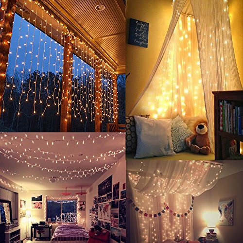 Twinkle Star 600 LED Window Curtain String Light for Wedding Party Home Garden Bedroom Outdoor Indoor Wall, Warm White - Twinkle Star