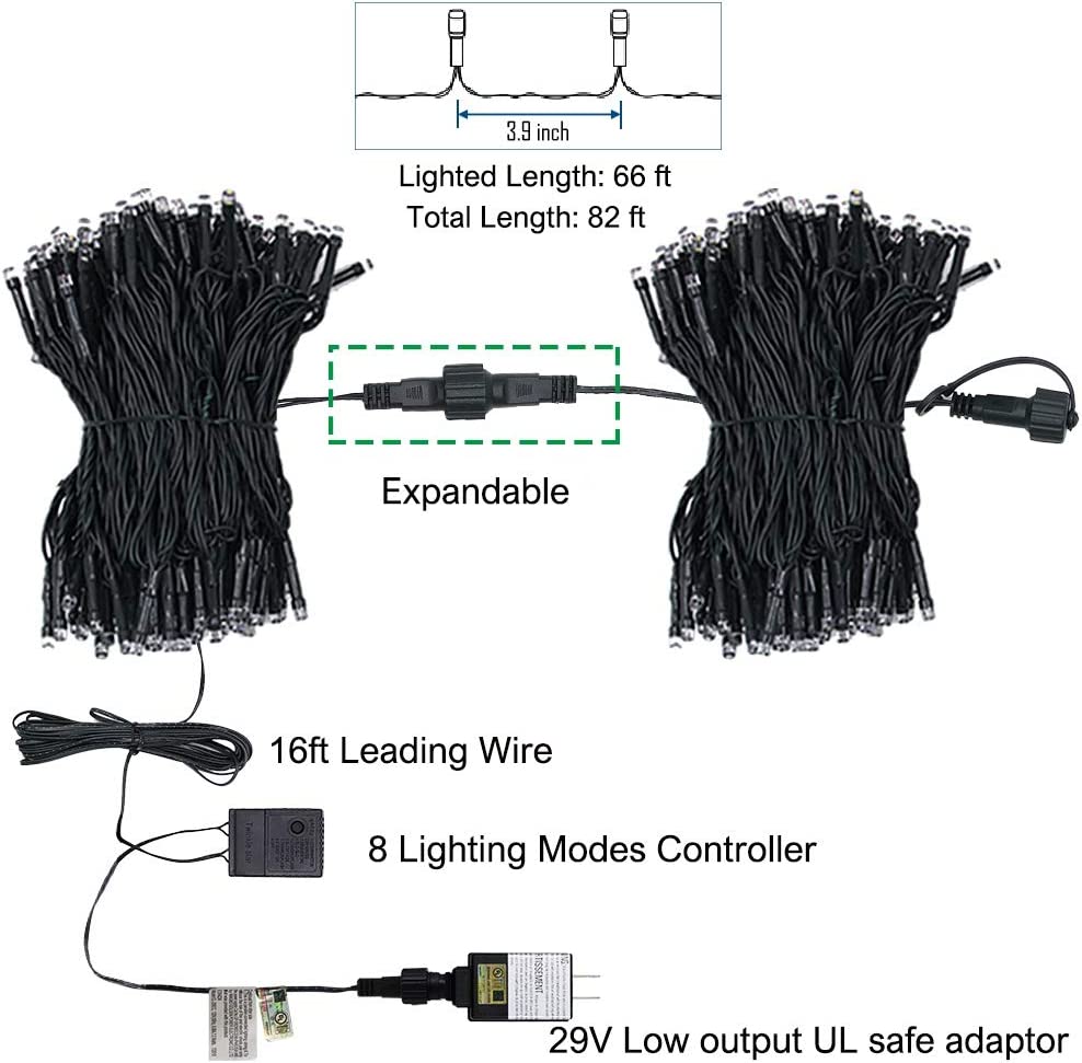 Twinkle Star 200 LED 66FT Fairy String Lights,Christmas Lights with 8 Lighting Modes,Mini String Lights Plug in for Indoor Outdoor Christmas Tree Garden Wedding Party Decoration, Multicolor - Twinkle Star