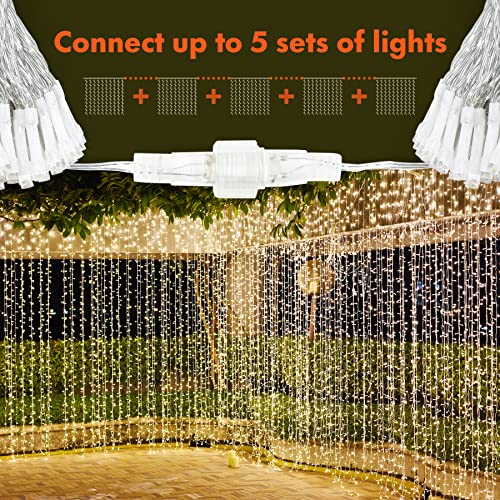 Twinkle Star 300 LED Window Curtain String Light for Christmas Wedding Party Home Garden Bedroom Outdoor Indoor Wall Decorations (Warm White) - Twinkle Star