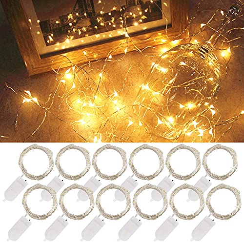 Twinkle Star 20 LED 6.5 FT Fairy String Lights Battery Operated, Waterproof Silver Wire Firefly Lights Starry Lights for Indoor Christmas Party Table Decoration (12 Pack, Warm White) - Twinkle Star