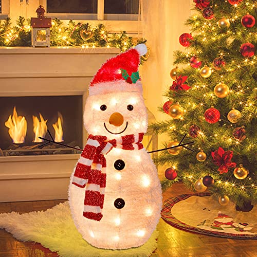 Twinkle Star 22 Inch Lighted Christmas Tinsel Snowman Decorations, Pre-Lit Light Up with 25 Count Clear Incandescent Lights, Indoor or Outdoor Garden Yard Lawn Festive Holiday Decoration - Twinkle Star