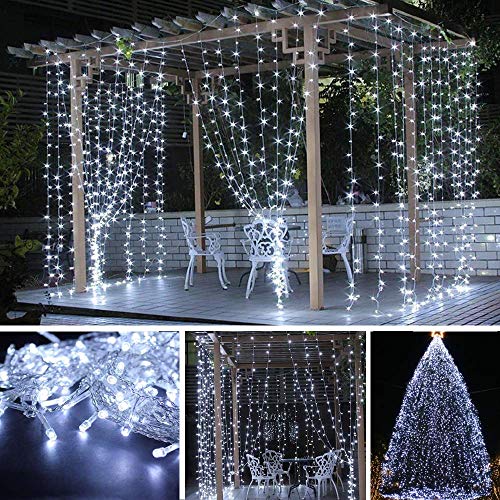 Twinkle Star 300 LED Window Fairy Curtain String Lights, 8 Modes Fairy Lights for Bedroom Wedding Party Home Garden Outdoor Indoor Wall Decorations, Cool White, 2 Pack - Twinkle Star