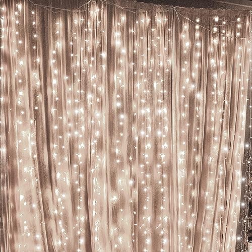 Twinkle Star 300 LED Window Fairy Curtain String Lights, 8 Modes Fairy Lights for Bedroom Wedding Party Home Garden Outdoor Indoor Wall Decorations, Cool White, 2 Pack - Twinkle Star