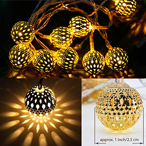 Twinkle Star 40 LED Globe String Lights, Halloween Decorations Golden Moroccan Hanging Lights Battery Operated Decor for Indoor, Home, Bedroom, Party, Wedding, Christmas Tree, Warm White - Twinkle Star