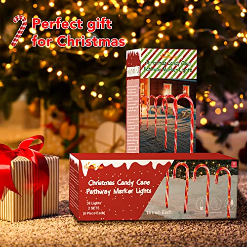 Twinkle Star Christmas Candy Cane Lights, 10 Pcs Christmas Pathway Markers with 60 Count Incandescent Warm White Fairy Lights for Outdoor Holiday Walkway Patio Garden Christmas Decorations - Twinkle Star