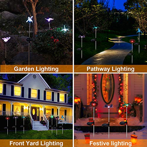 MAGGIFT 6 Pack Outdoor Solar Figurine Lights, Solar Powered Garden Stake Light, Color Changing LED Landscape Lighting, Sparkling Star Flower Hummingbird Butterfly Dragonfly Bee for Patio Yard - Twinkle Star