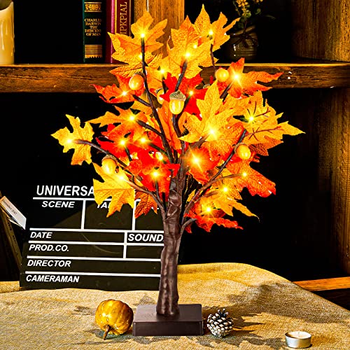 Twinkle Star 24 LED Tabletop Lighted Maple Tree Battery Operated, Thanksgiving Table Decoration Lights, Maple Leaves and Acorn Autumn Tree for Indoor Home Bedroom Fall Decorations - Twinkle Star