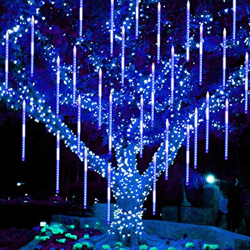 Twinkle Star Meteor Shower Rain Lights, 30cm 8 Tubes 288 LED Valentine Iciclelights Snow Falling Christmas Lights Outdoor Raindrop Lights, Xmas Wedding Party Tree Holiday Decoration, Blue - Twinkle Star