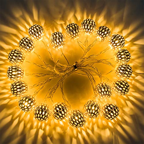 Twinkle Star 40 LED Globe String Lights, Halloween Decorations Golden Moroccan Hanging Lights Battery Operated Decor for Indoor, Home, Bedroom, Party, Wedding, Christmas Tree, Warm White - Twinkle Star