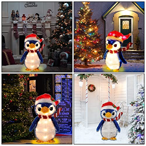 Twinkle Star Lighted Christmas Tinsel Penguin Decorations, 20 Inch Pre-Lit Light Up Blue Penguin with 35 Count Clear Incandescent Lights, Indoor or Outdoor Yard Lawn Festive Holiday Decoratio - Twinkle Star