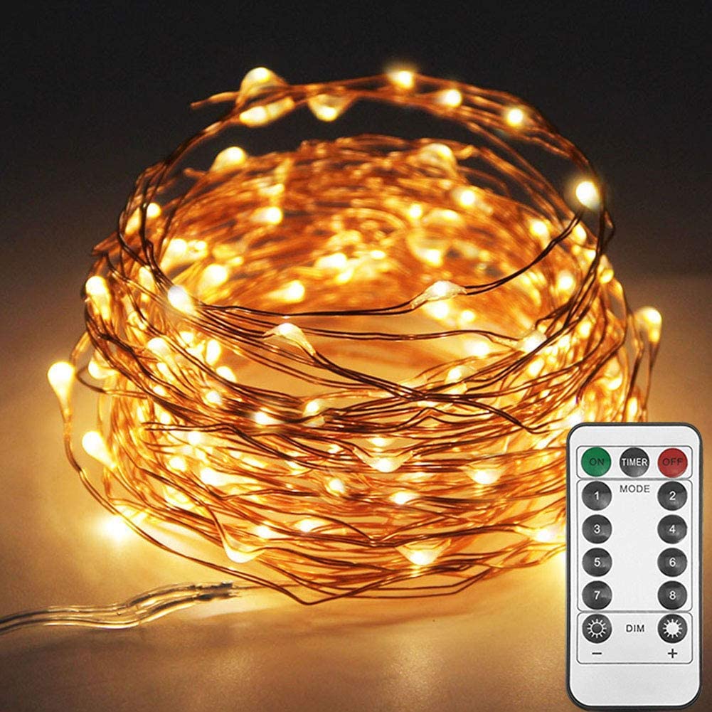 Twinkle Star 33ft 100LED Copper Wire String Lights Fairy String Lights 8 Modes LED String Lights USB Powered with Remote Control for Wedding Party Home Christmas Decoration, Warm White - Twinkle Star