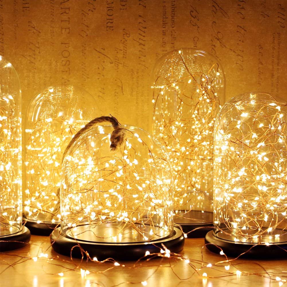 Twinkle Star 33ft 100LED Copper Wire String Lights Fairy String Lights 8 Modes LED String Lights USB Powered with Remote Control for Wedding Party Home Christmas Decoration, Warm White - Twinkle Star
