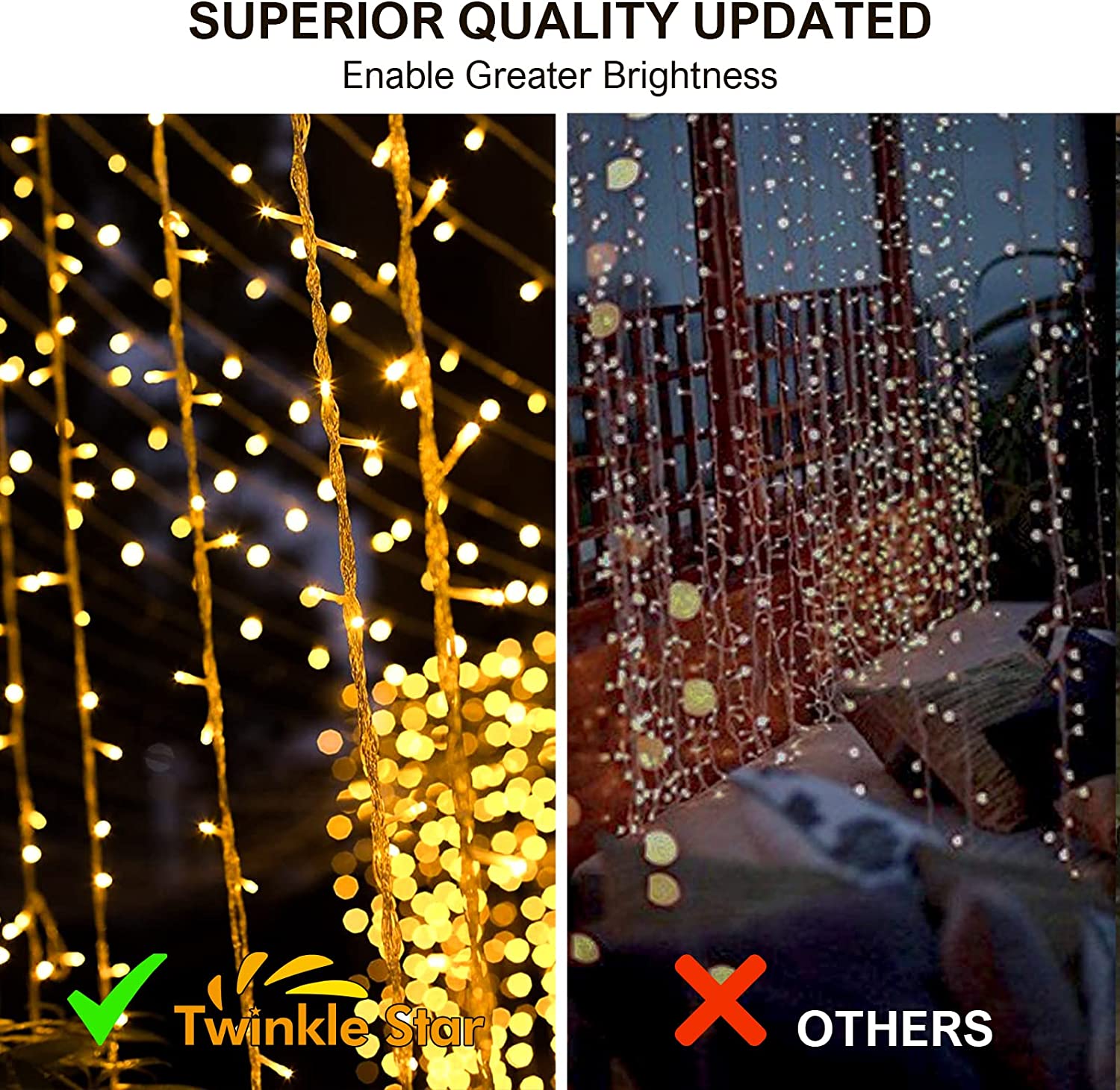 Twinkle Star 300 LED Window Curtain Lights, Christmas Rainbow RGB Color Changing 64 Functional Backdrop Light with Remote, Colorful Icicle String Light for Wedding, Party, Outdoor Indoor Deco - Twinkle Star