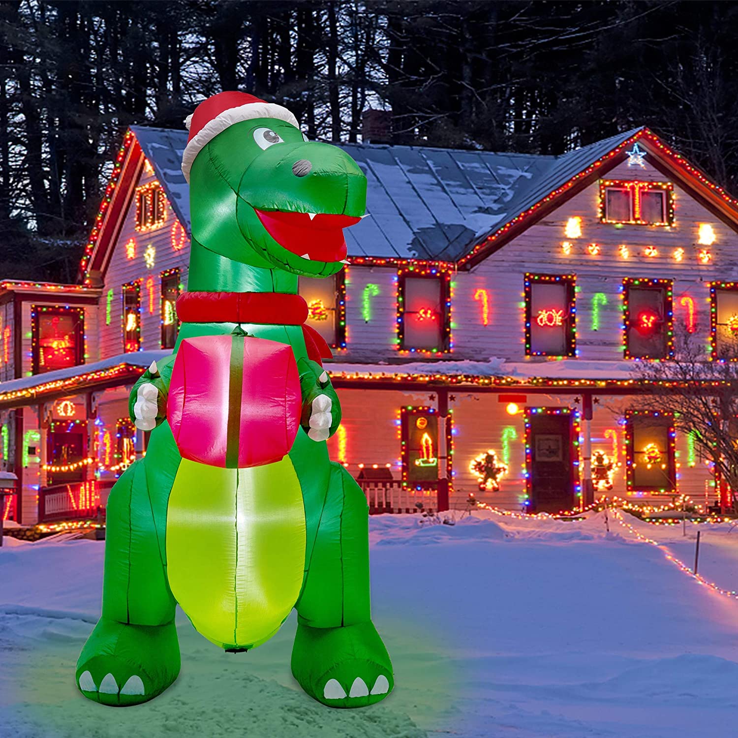 8ft Christmas Inflatable Dinosaur, Christmas Inflatables Blow Up top Yard